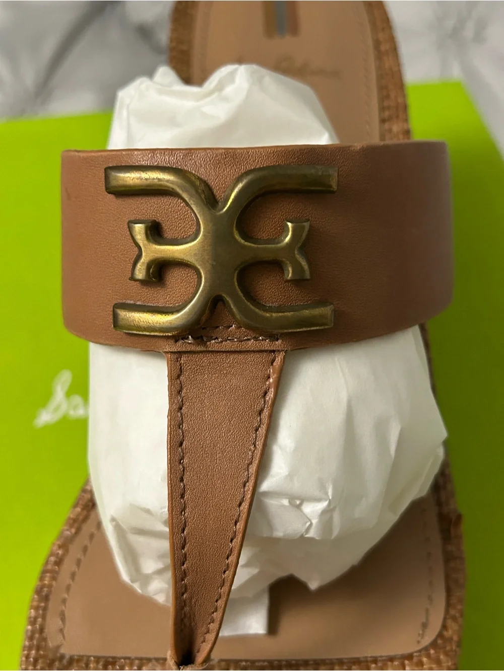 Sam Edelman Lime Green with White Logo Wedge Shoe Box Artwork